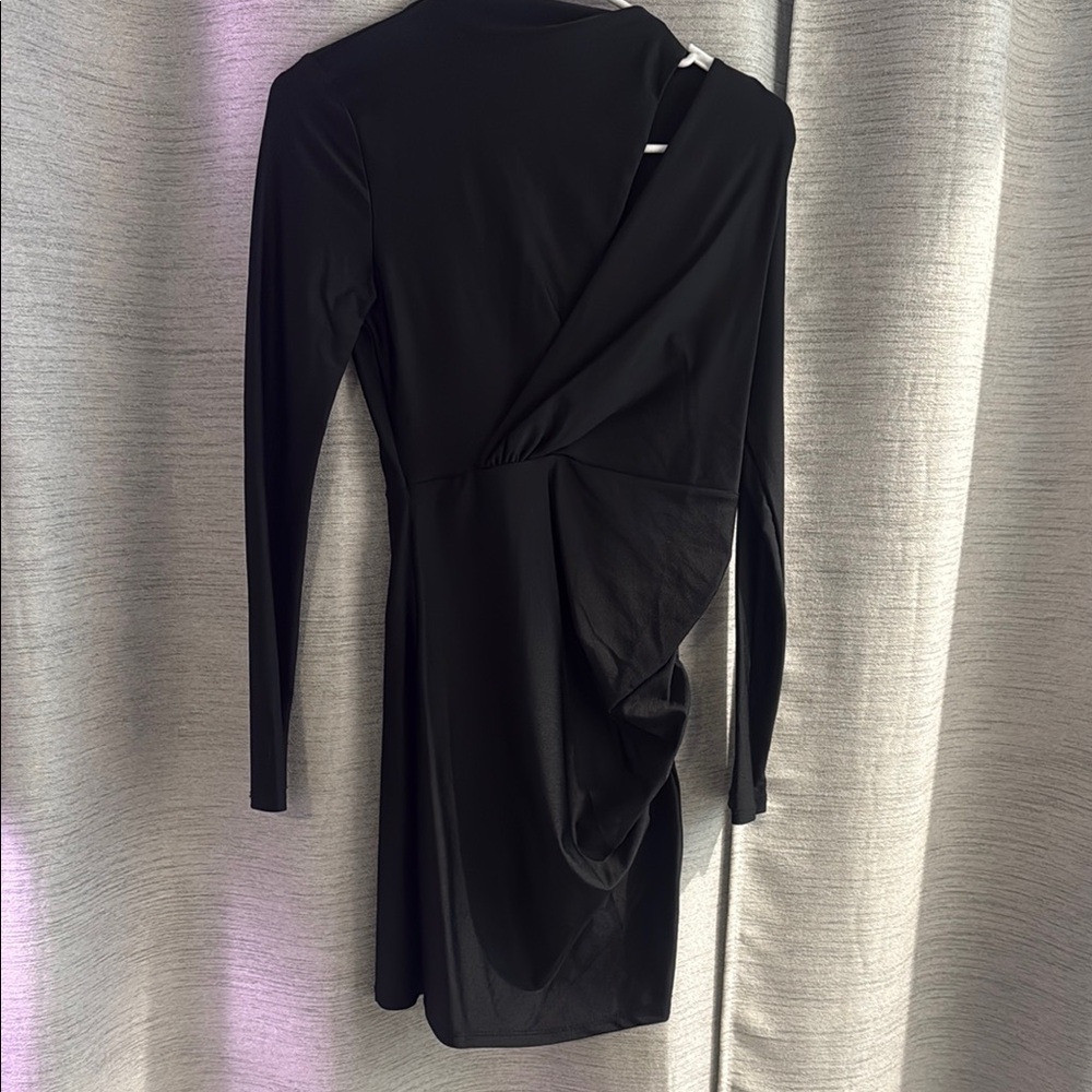 Fashion Nova Black Ruched Asymmetrical Bodycon Dress